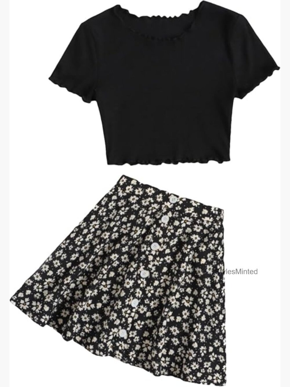 Two Piece Crop Top and Floral Skirt Set